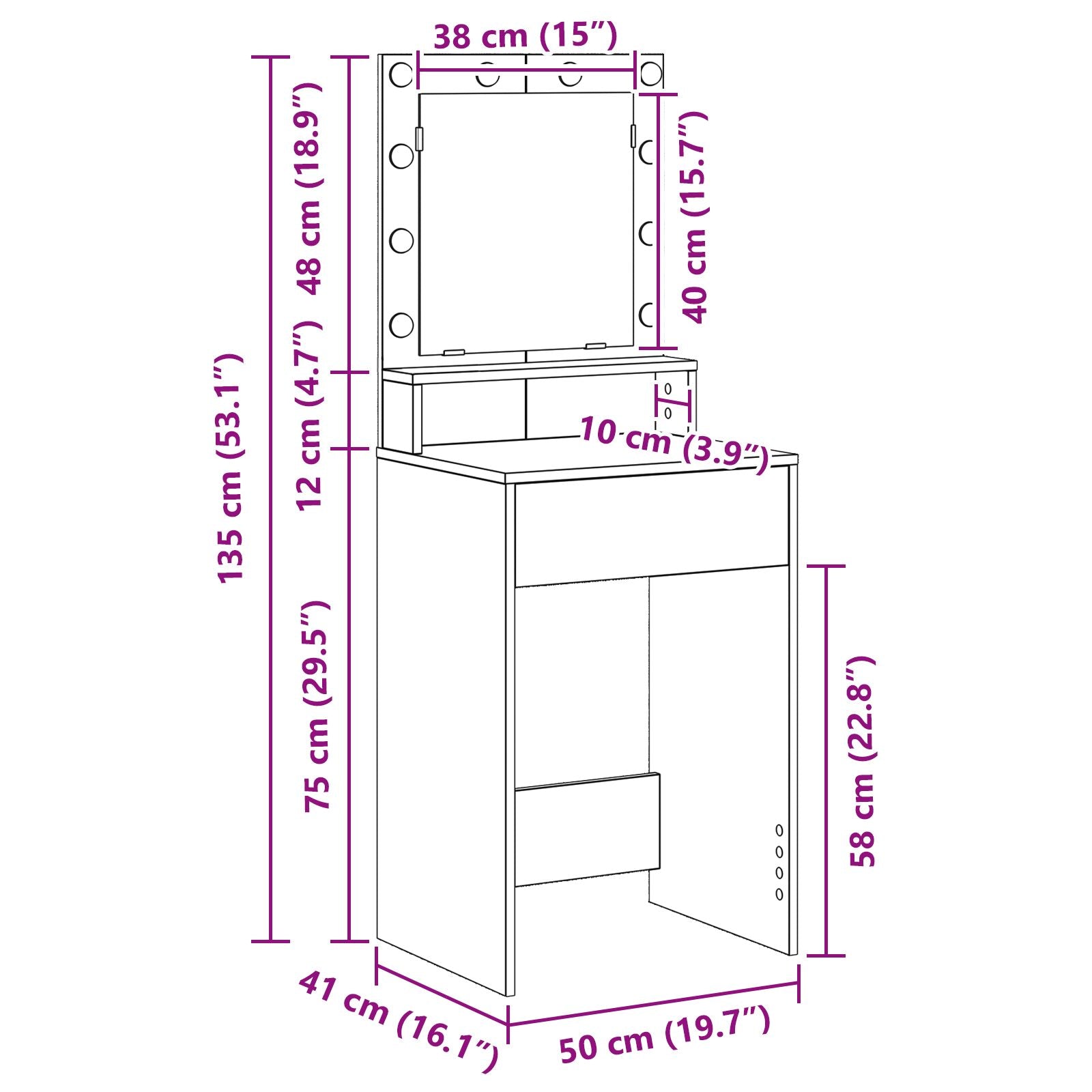 Kaptafel Met Led-Verlichting - - Wit 50 x 41 x 135 cm