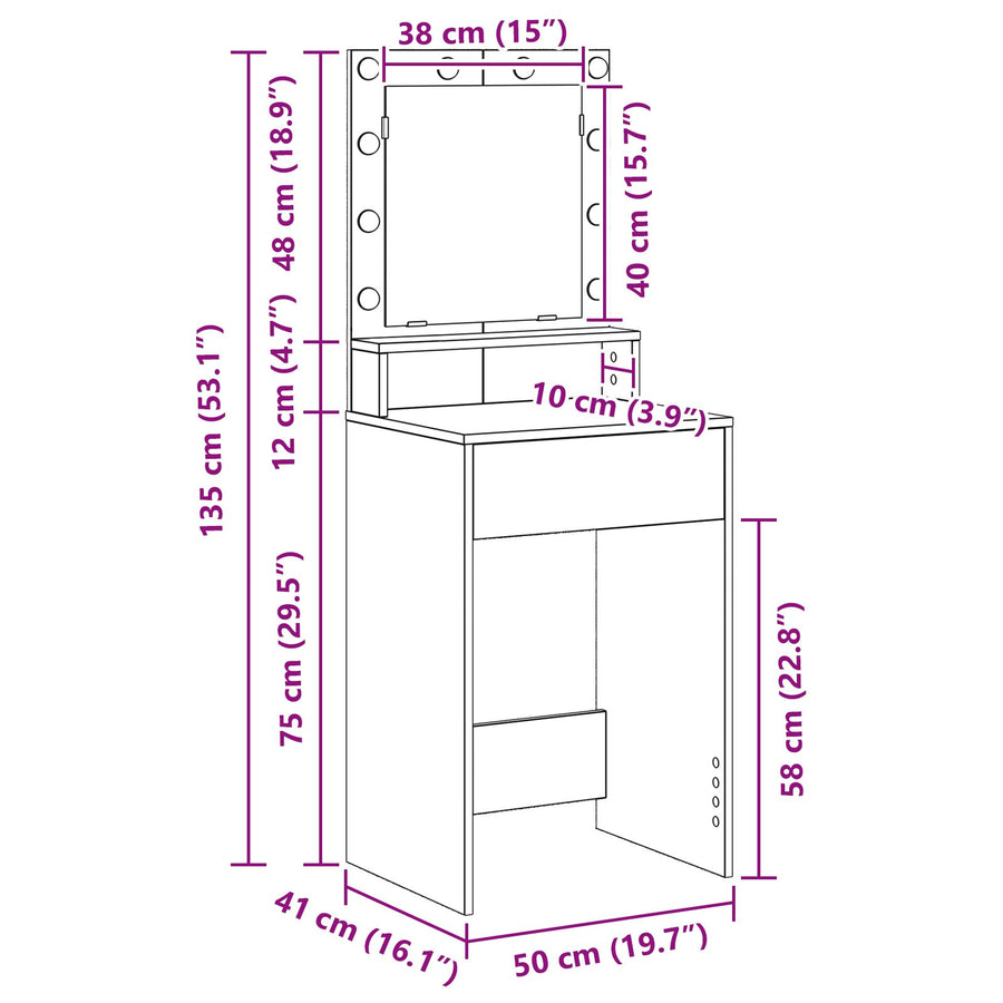 Kaptafel Met Led-Verlichting - - Wit 50 x 41 x 135 cm