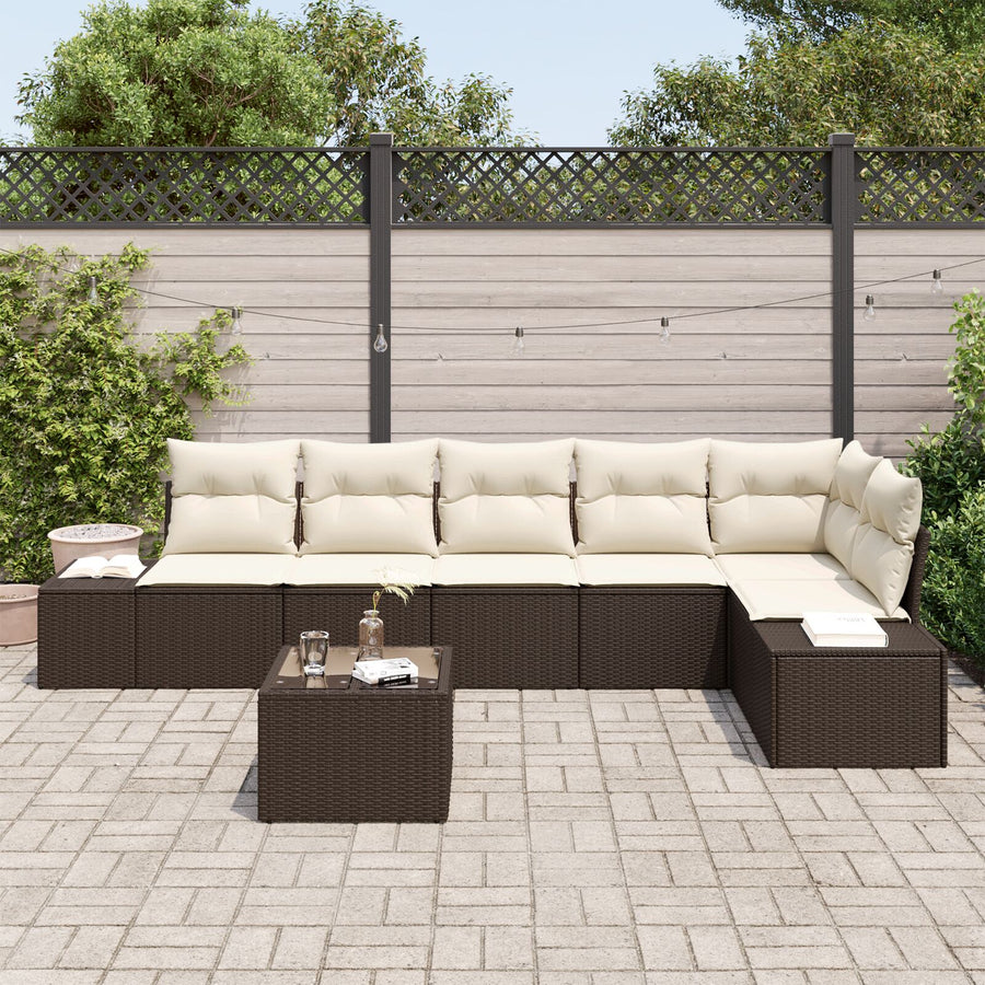 6-Delige Tuin Sofa Set Met Kussens Grijze Poly Rattan Bruin en wit met tafel