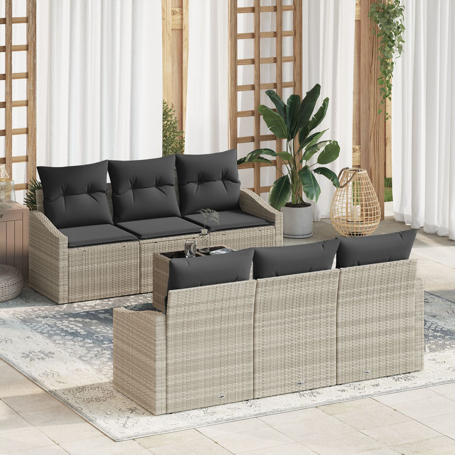 7-Delige Tuin Sofa Set Met Kussens Lichtgrijs Poly Rattan
