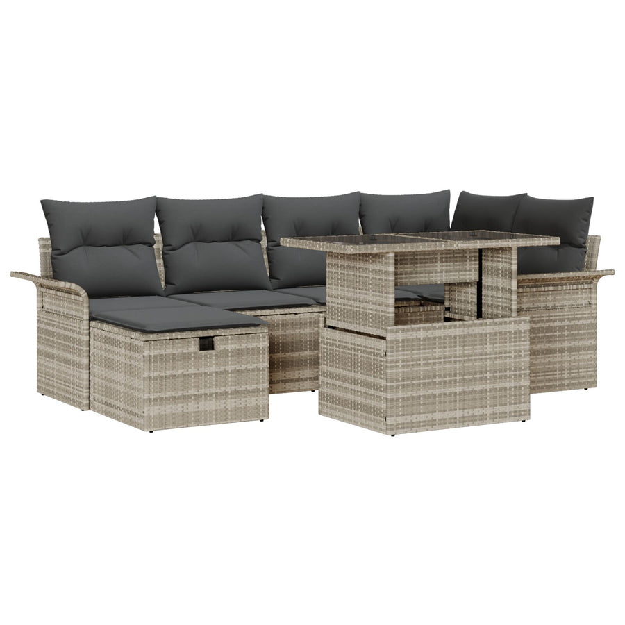 7 Delige Tuin Sofa Set Met Kussens Lichtgrijs Poly Riet