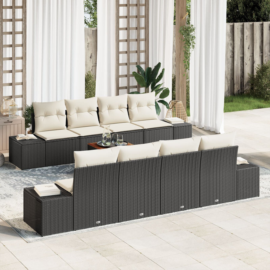 9-Delige Tuinsofa Set Met Kussens Zwart Poly Rattan Acacia