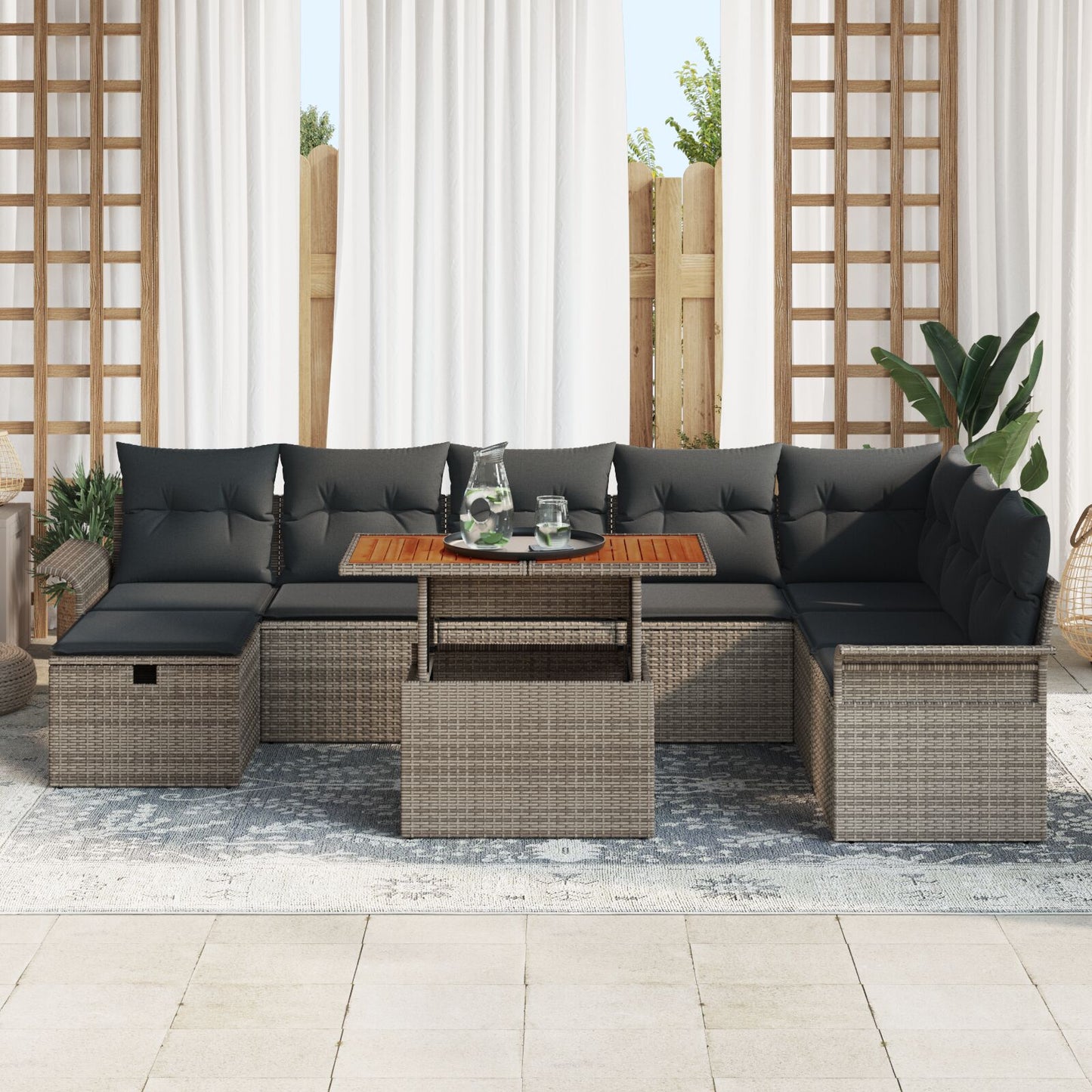 9-Delige Tuin Sofa Set Met Kussens Grijs Poly Rattan