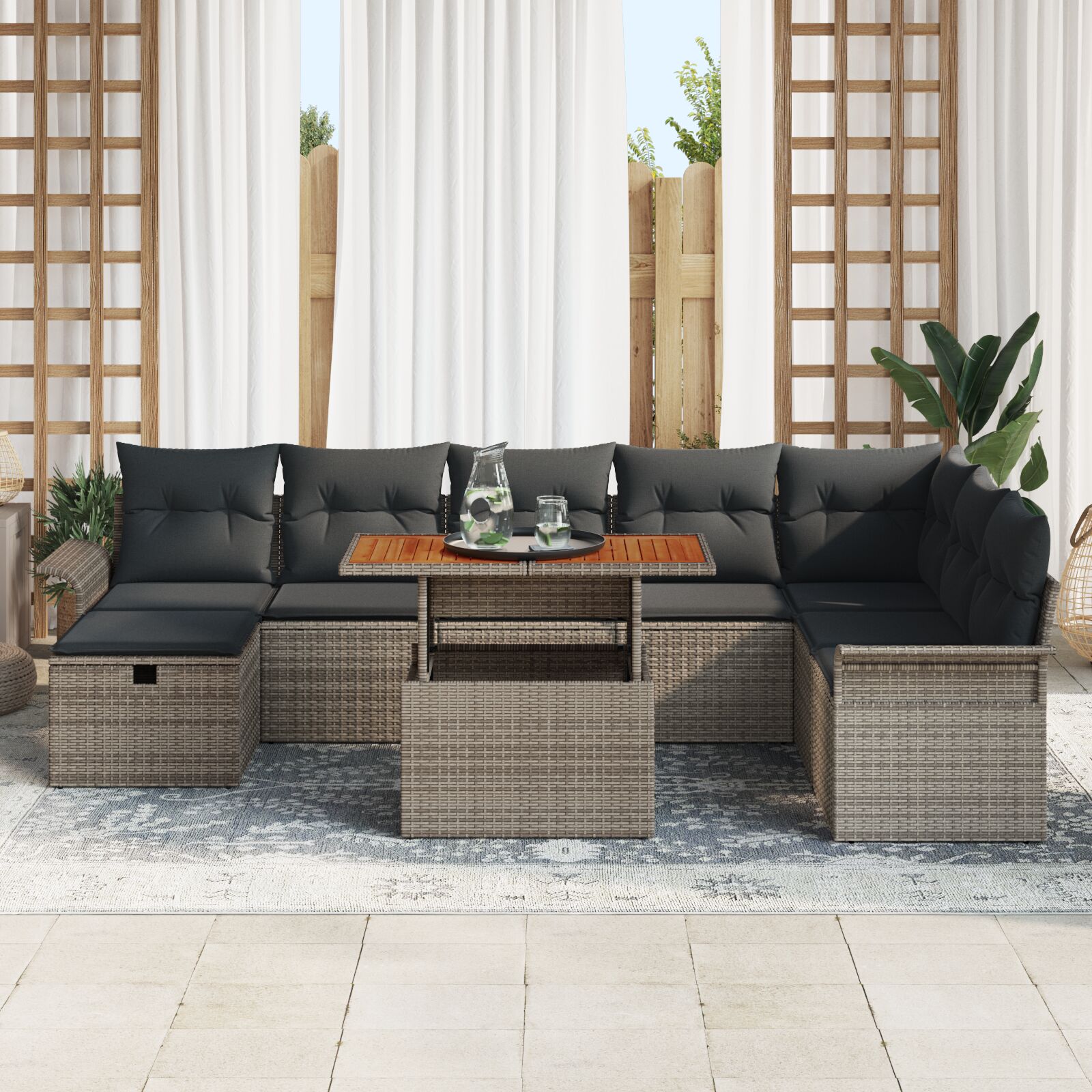 9-Delige Tuin Sofa Set Met Kussens Grijs Poly Rattan