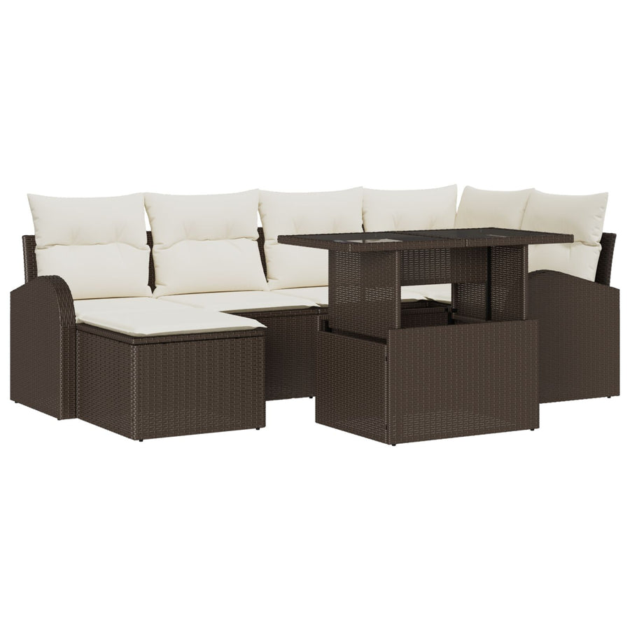 7-Delige Tuin Sofa Set Met Kussens Bruin Poly Riet