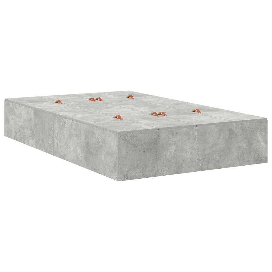 Opbergbedframe Beton Grijs Bewerkt Hout 120 X 190 Cm Artisanaal Eiken