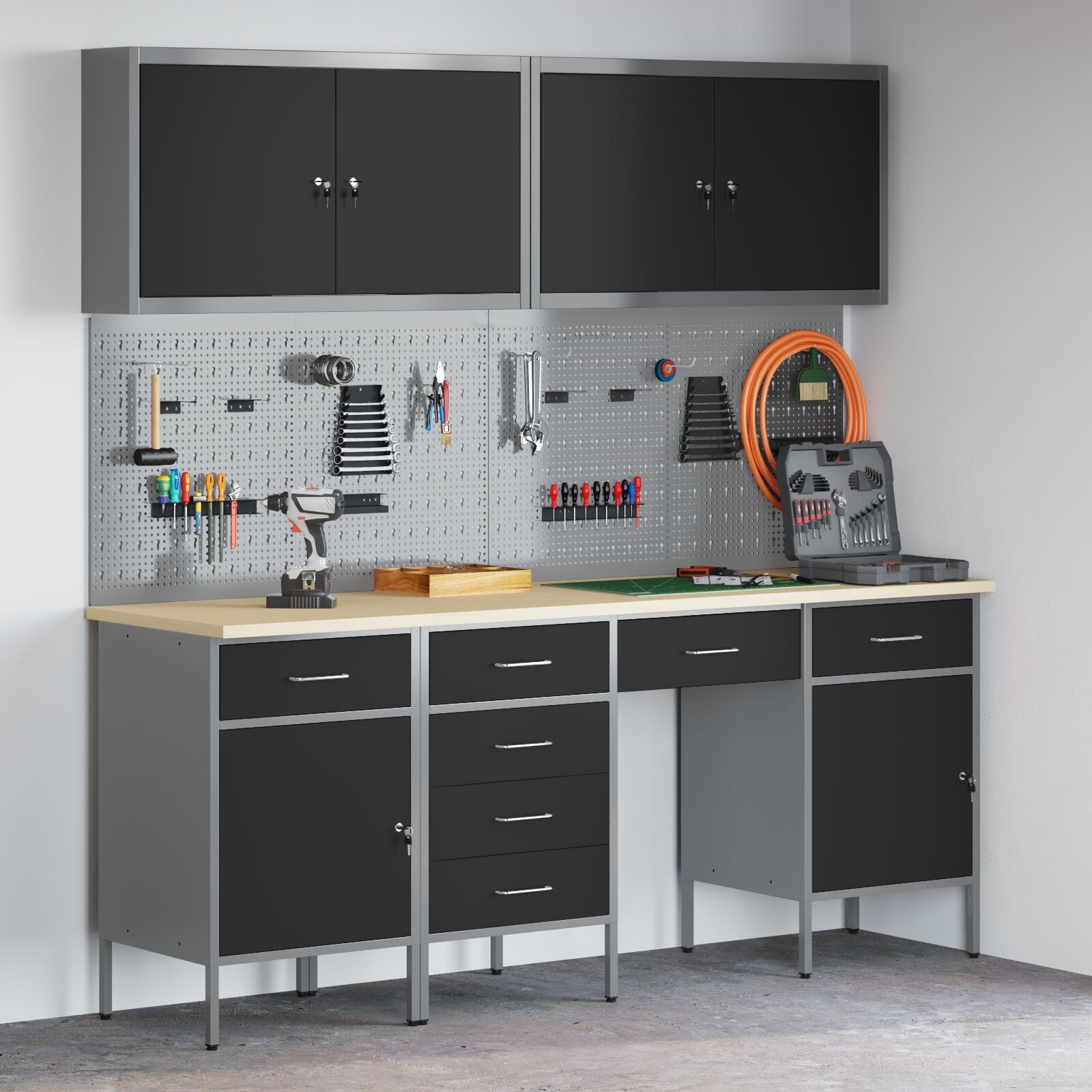 10-Delig Werkbank Set Zwart Staal