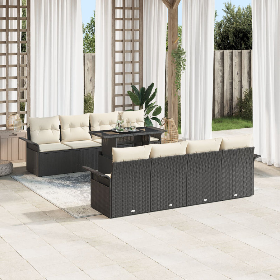 9-Delige Tuin Sofa Set Met Kussens Zwart Poly Riet