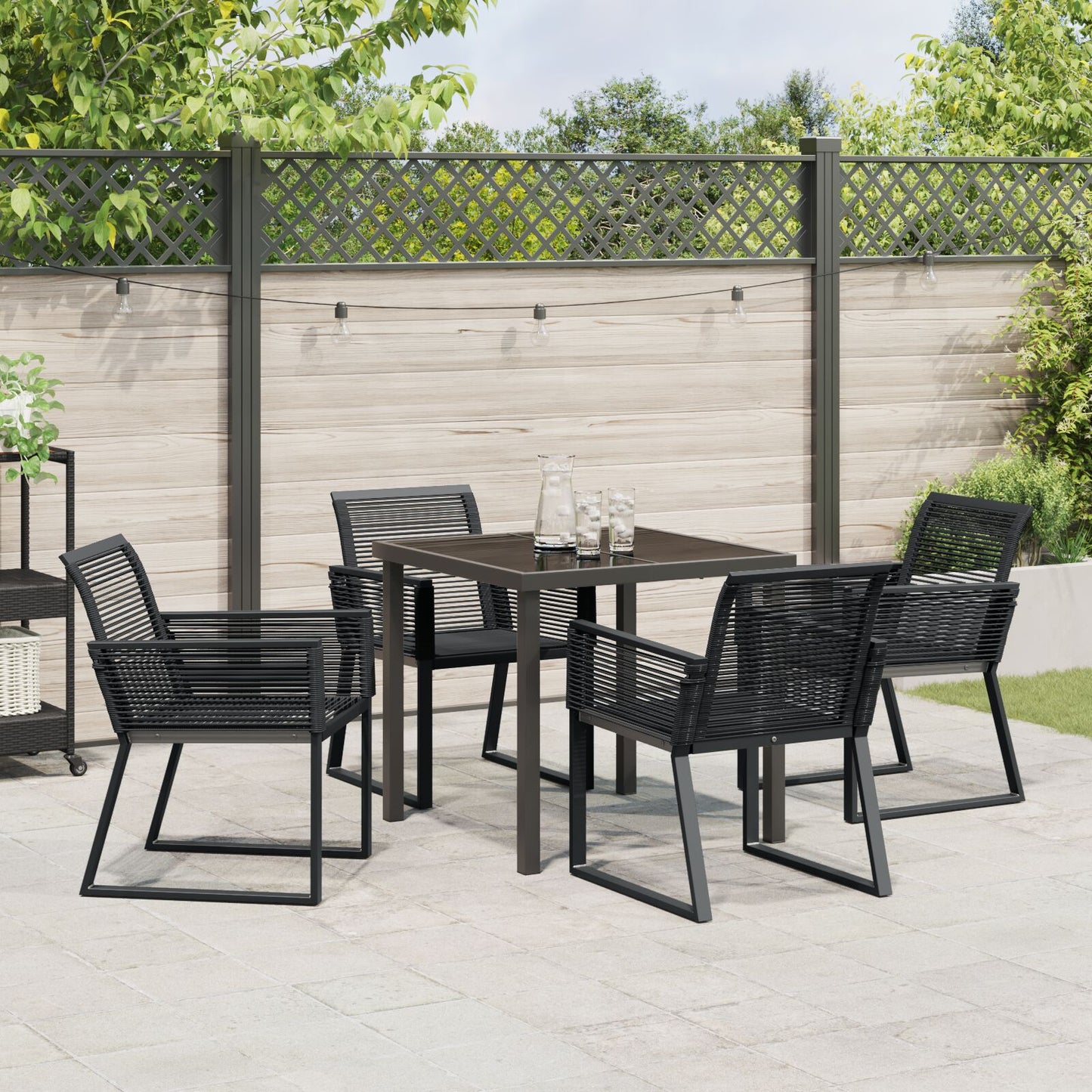 5-Delige Tuin Eet Set Zwart Poly Rattan