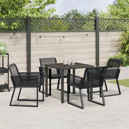 5-Delige Tuin Eet Set Zwart Poly Rattan