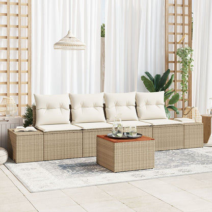5-Delige Tuinbankset Met Kussens Beige Poly Rattan Acacia