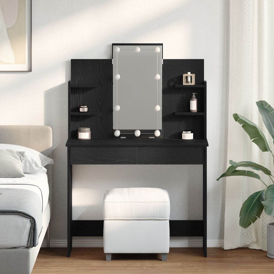Kaptafel Met Led-Verlichting Zwart Eiken 96X40X142 Cm