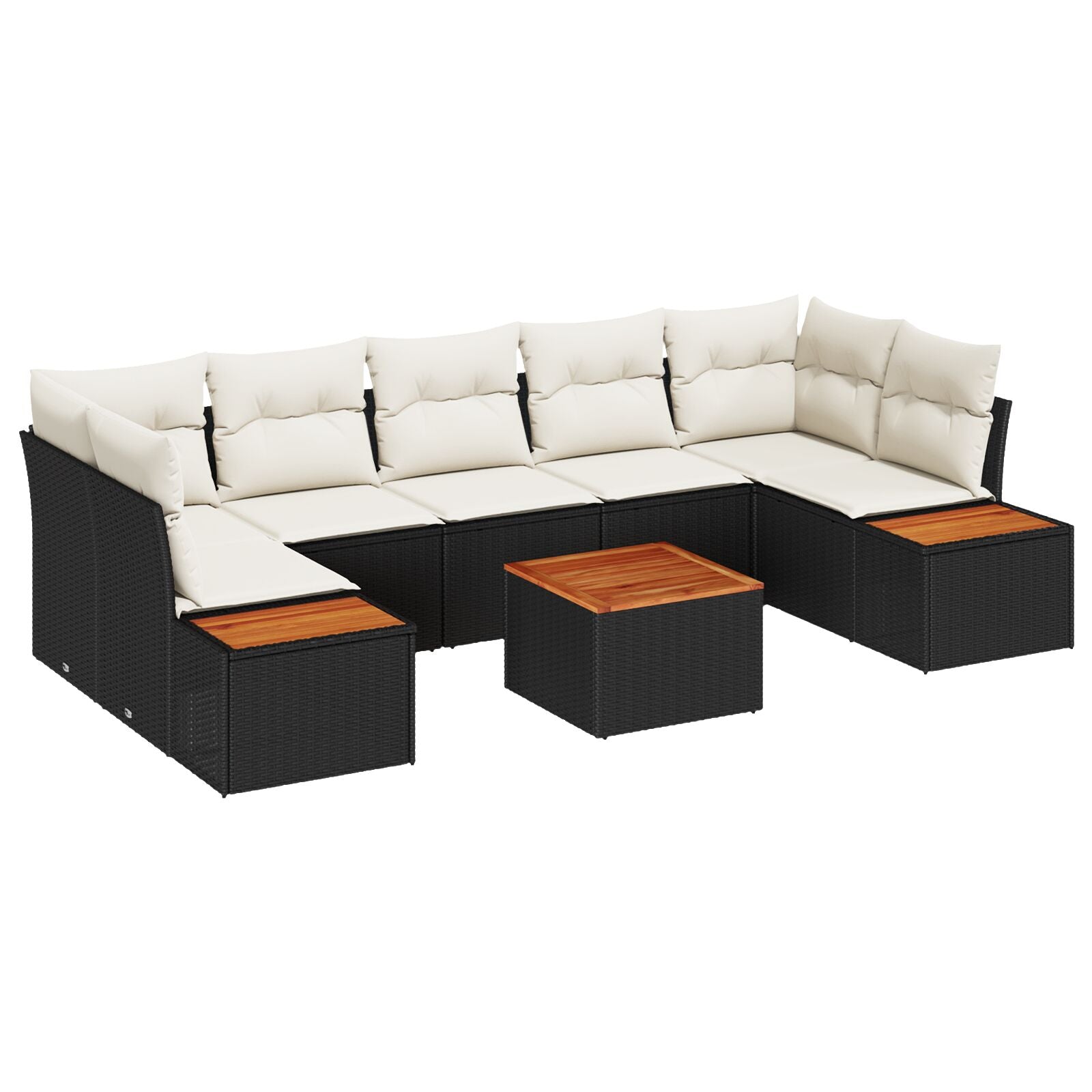 8-Delige Tuin Sofa Set Met Kussens Zwart Poly Rattan Acacia