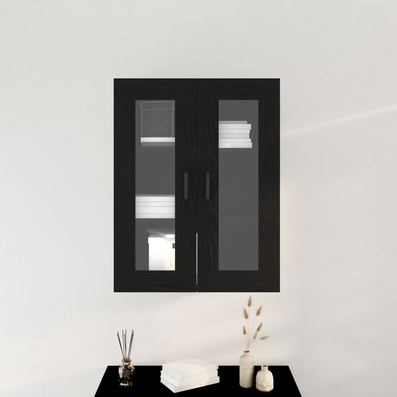 Wandkast Met Glazen Deuren Zwart Eiken 69.5X34X90 Cm