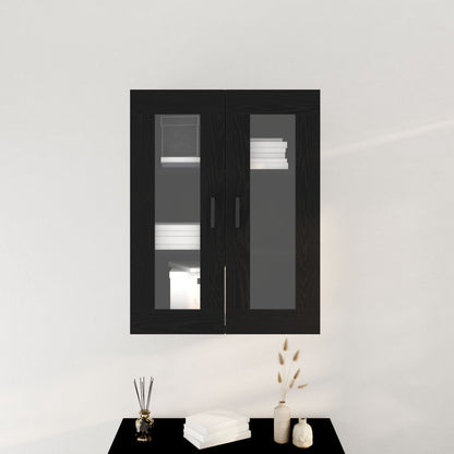 Wandkast Met Glazen Deuren Zwart Eiken 69.5X34X90 Cm