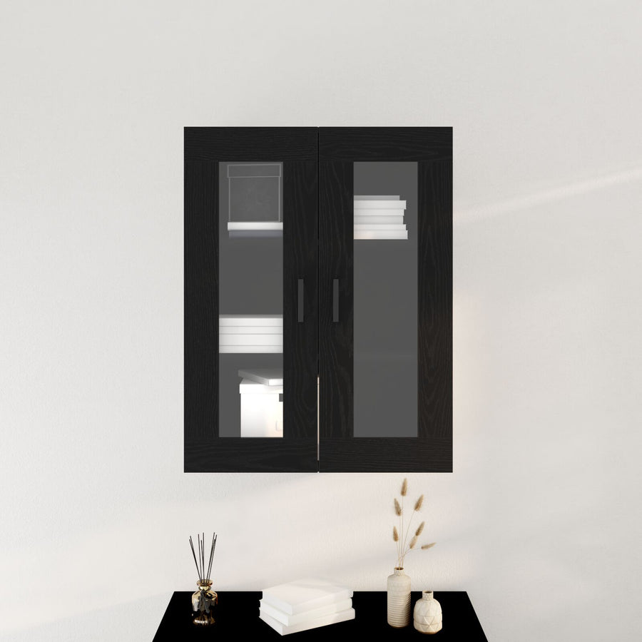 Wandkast Met Glazen Deuren Zwart Eiken 69.5X34X90 Cm
