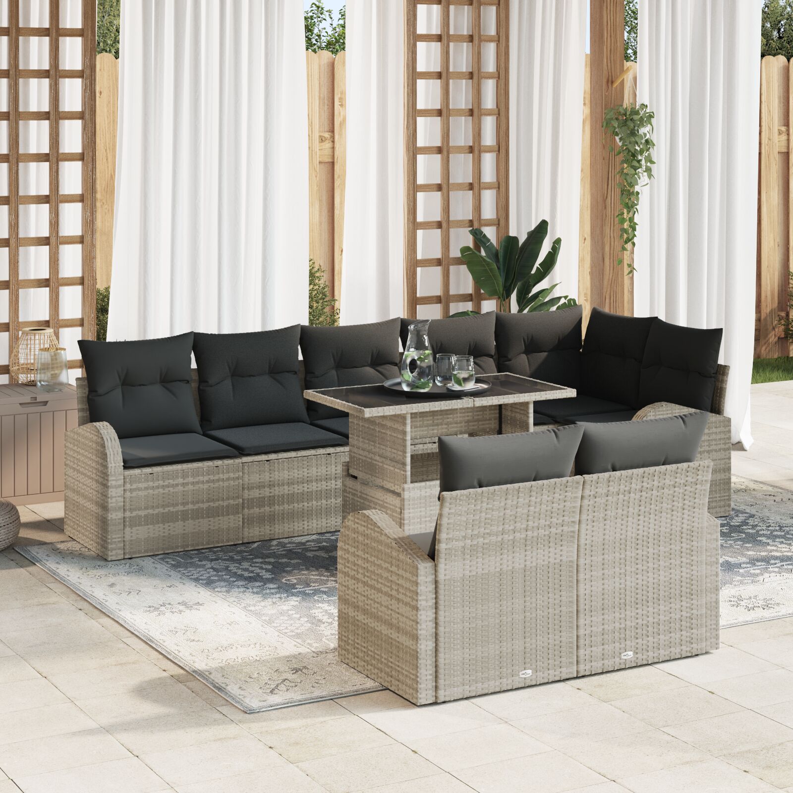 9-Delige Tuinbankset Met Kussens Lichtgrijs Poly Rattan