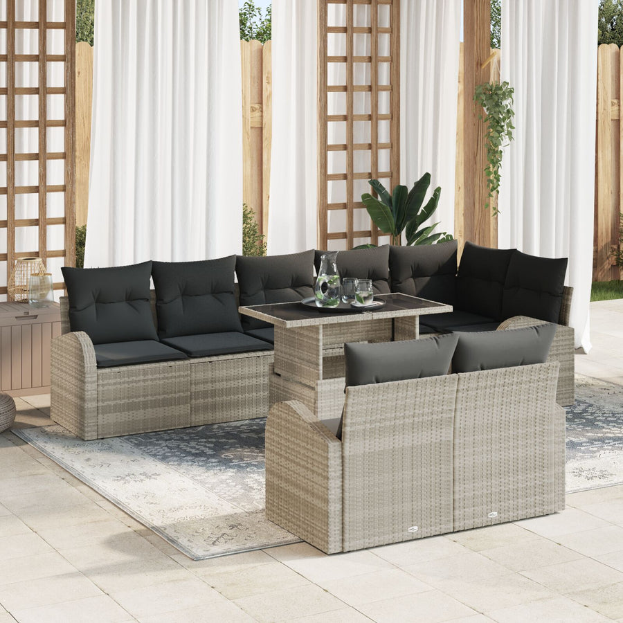 9-Delige Tuinbankset Met Kussens Lichtgrijs Poly Rattan