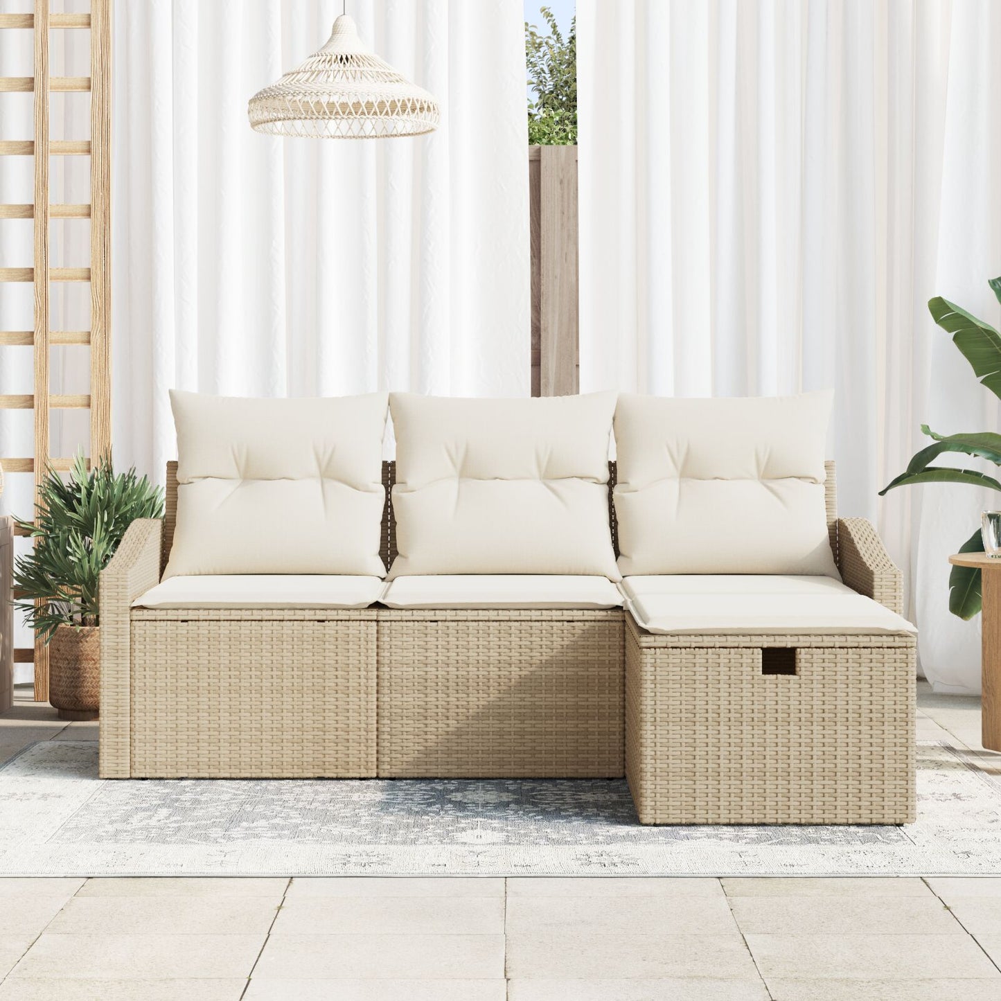 4-Delige Tuinbankset Met Kussens Beige Poly Rattan Wit