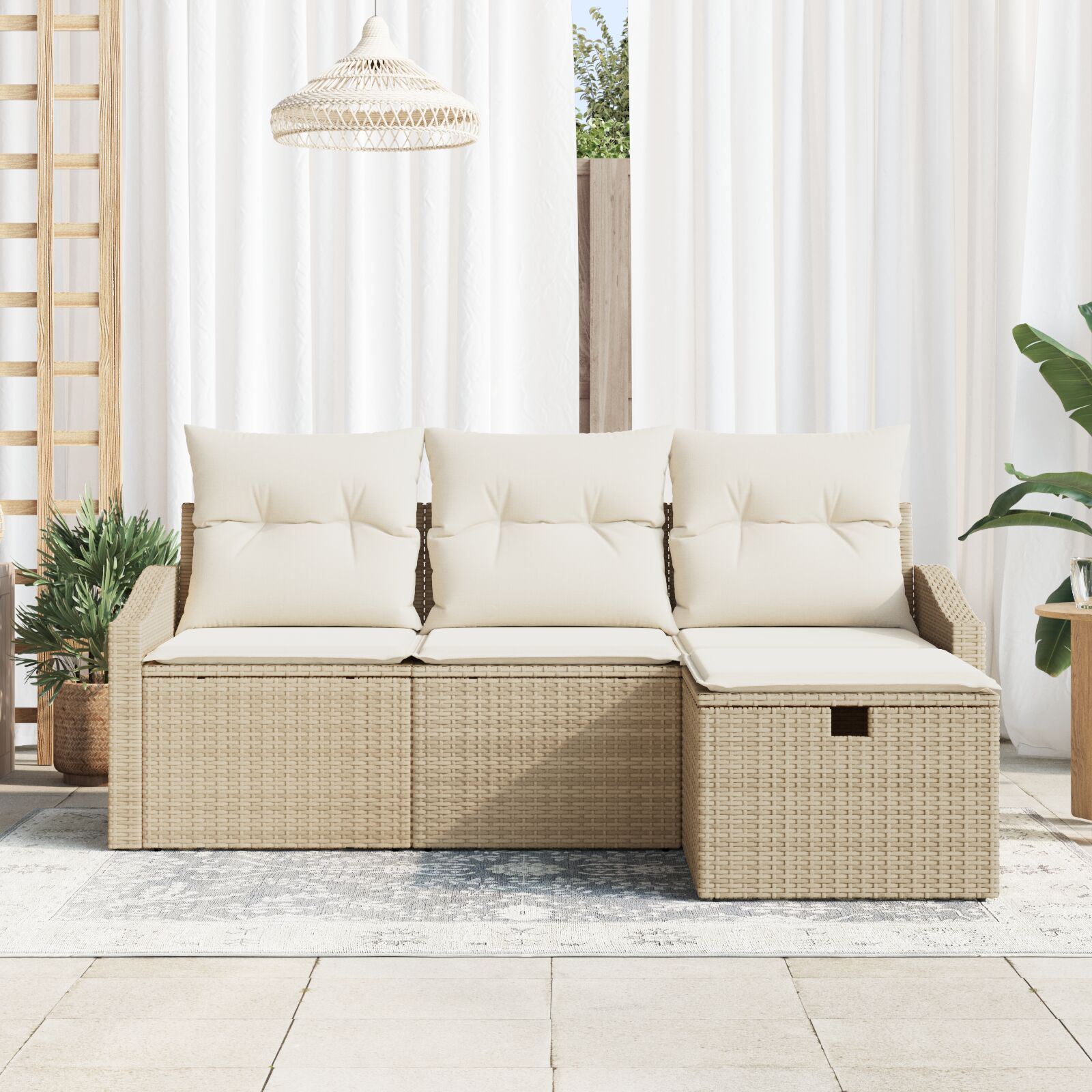 4-Delige Tuinbankset Met Kussens Beige Poly Rattan Wit