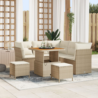 8-Delige Tuin Sofa Set Met Kussens Beige Poly Rattan Acacia, 3-Delige Tuin Eet Set Met Kussens Beige Poly Rattan Acacia Wit