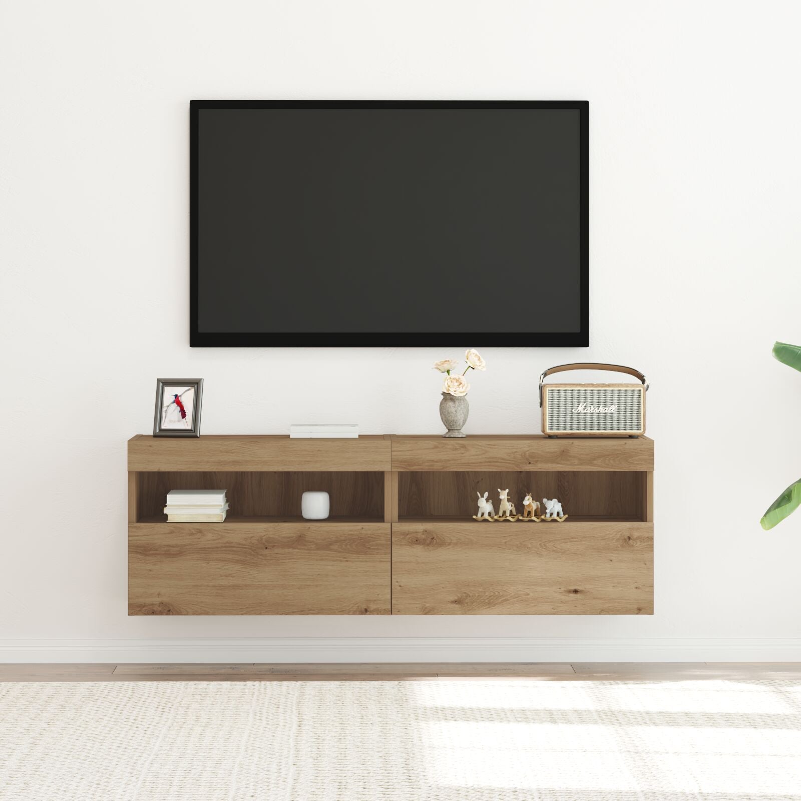 Tv Wandkasten Met Led-Verlichting 2 Stuks Artisan Eiken