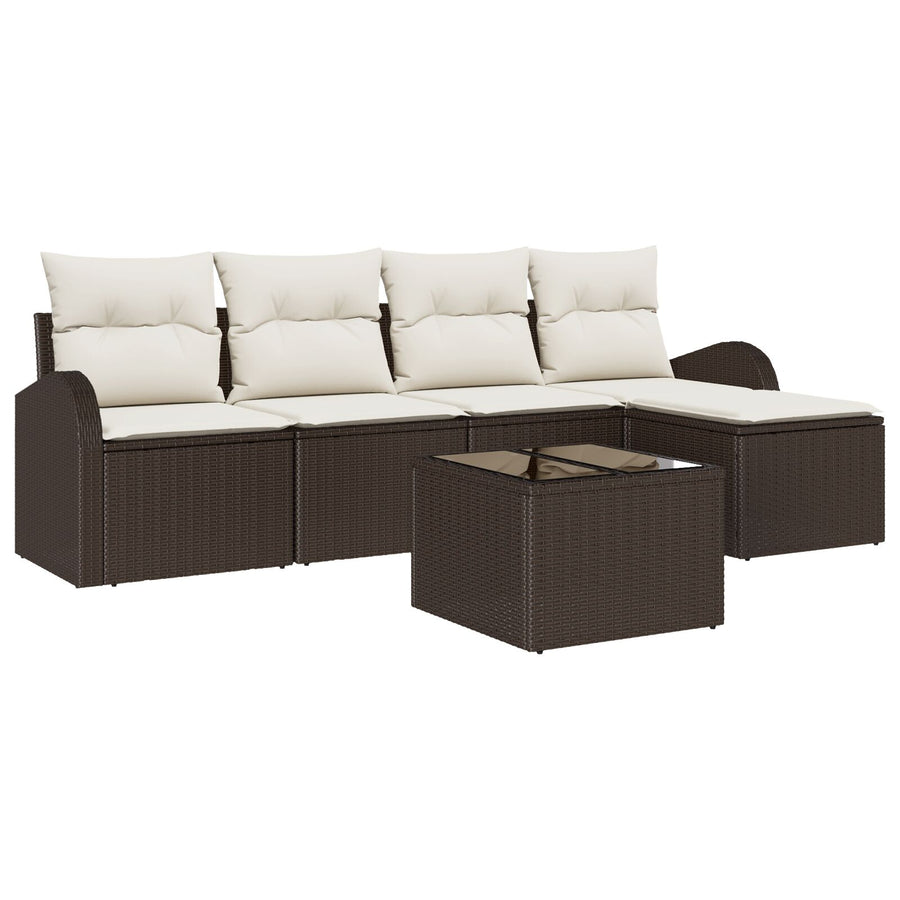 5-Delige Tuinsofa Set Met Kussens Grijs Poly Rattan