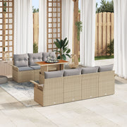 Tuin loungeset 8-delig poly rattan acacia hout beige