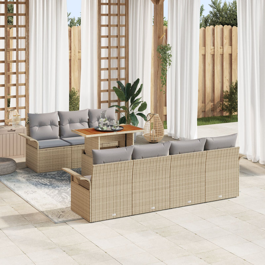 8-Delige Tuin Sofa Set Met Kussens Beige Poly Rattan Acacia