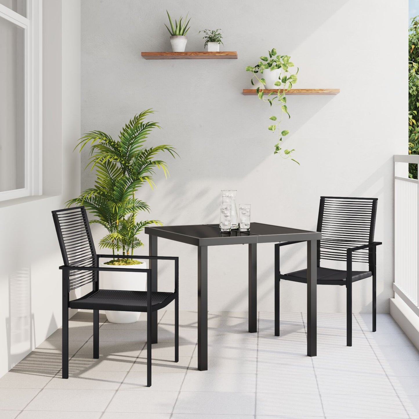 3-Delige Tuin Eetset Zwart Pvc Riet