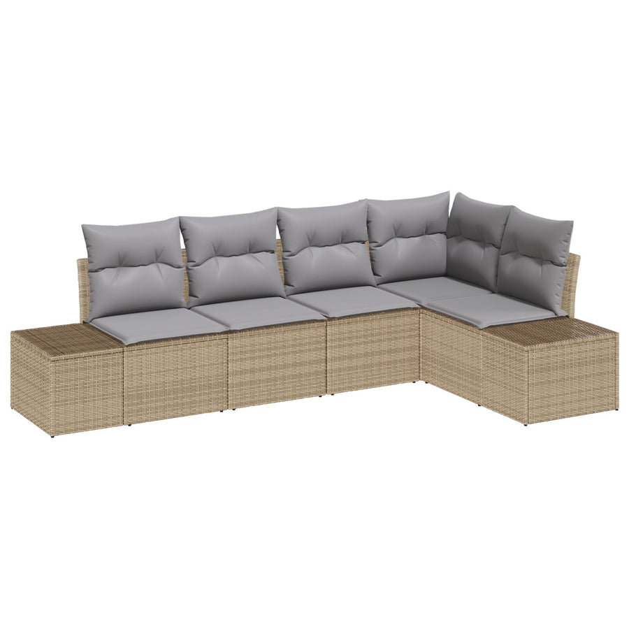 5-Delige Tuin Sofa Set Met Kussens Poly Rattan Beige en Lichtgrijs zonder tafel