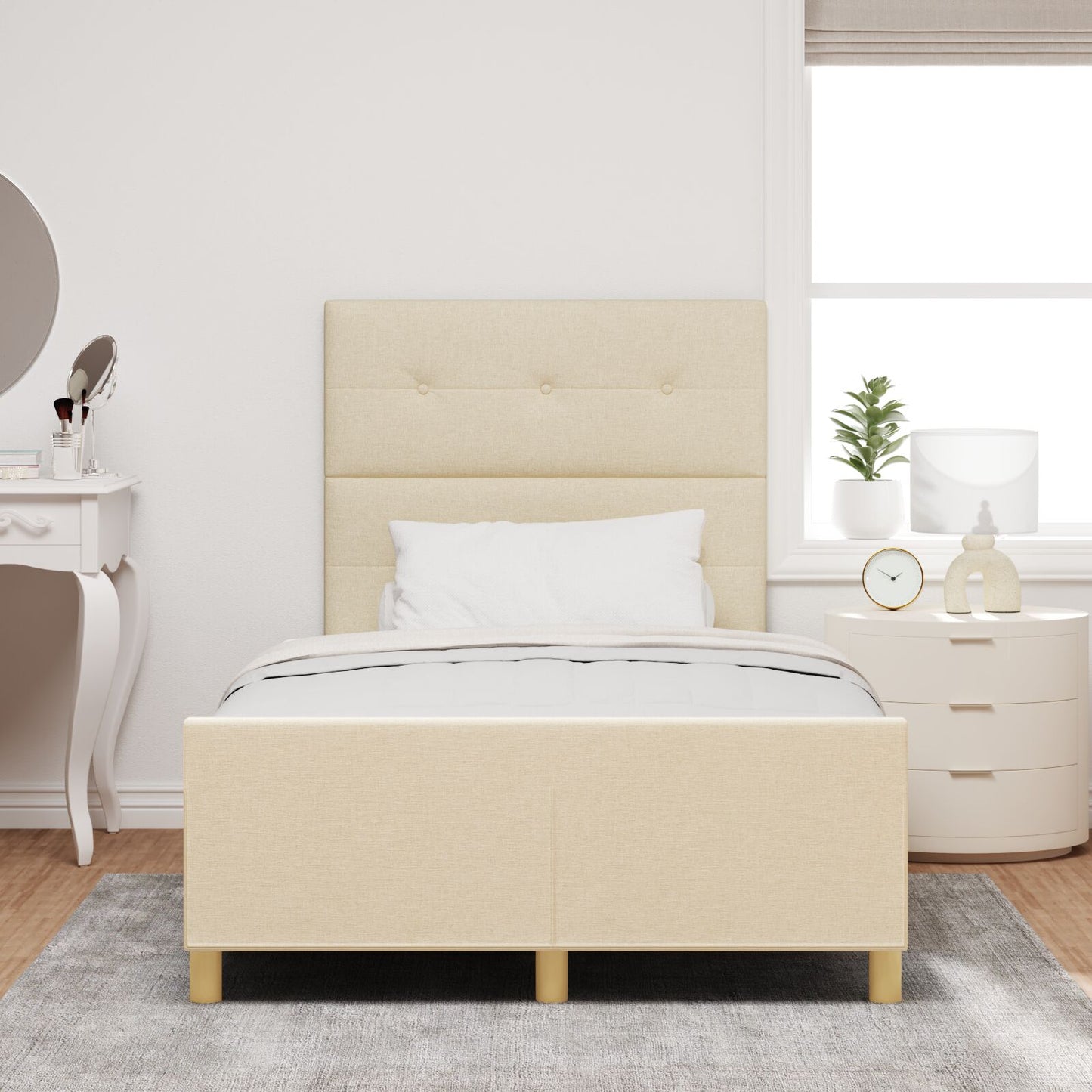 Bedframe In Crème, 120X190 Cm, Gemaakt Van Stof Crème