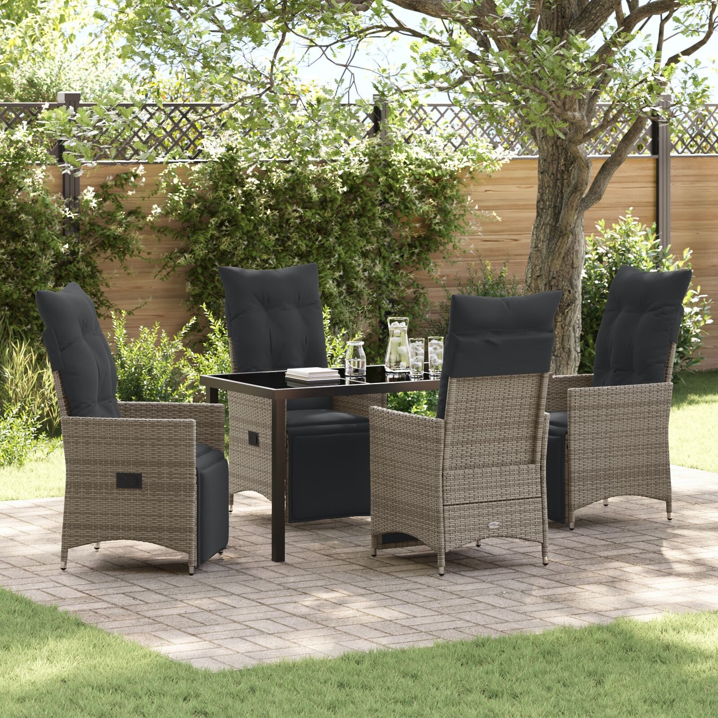 5-Delige Tuin Eetset Met Kussens Grijs Poly Rattan