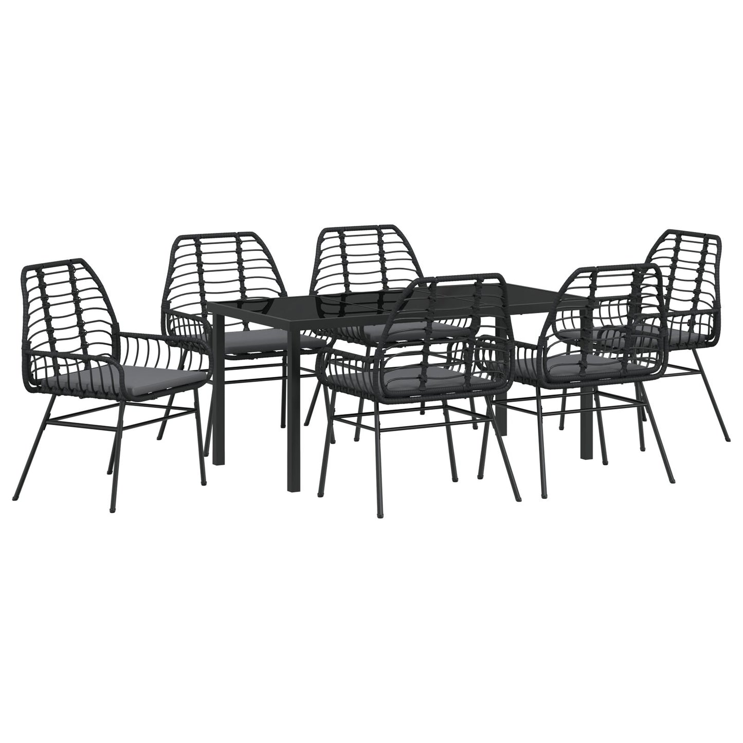 7-Delige Tuin Eetset Met Kussens Zwart Poly Rattan