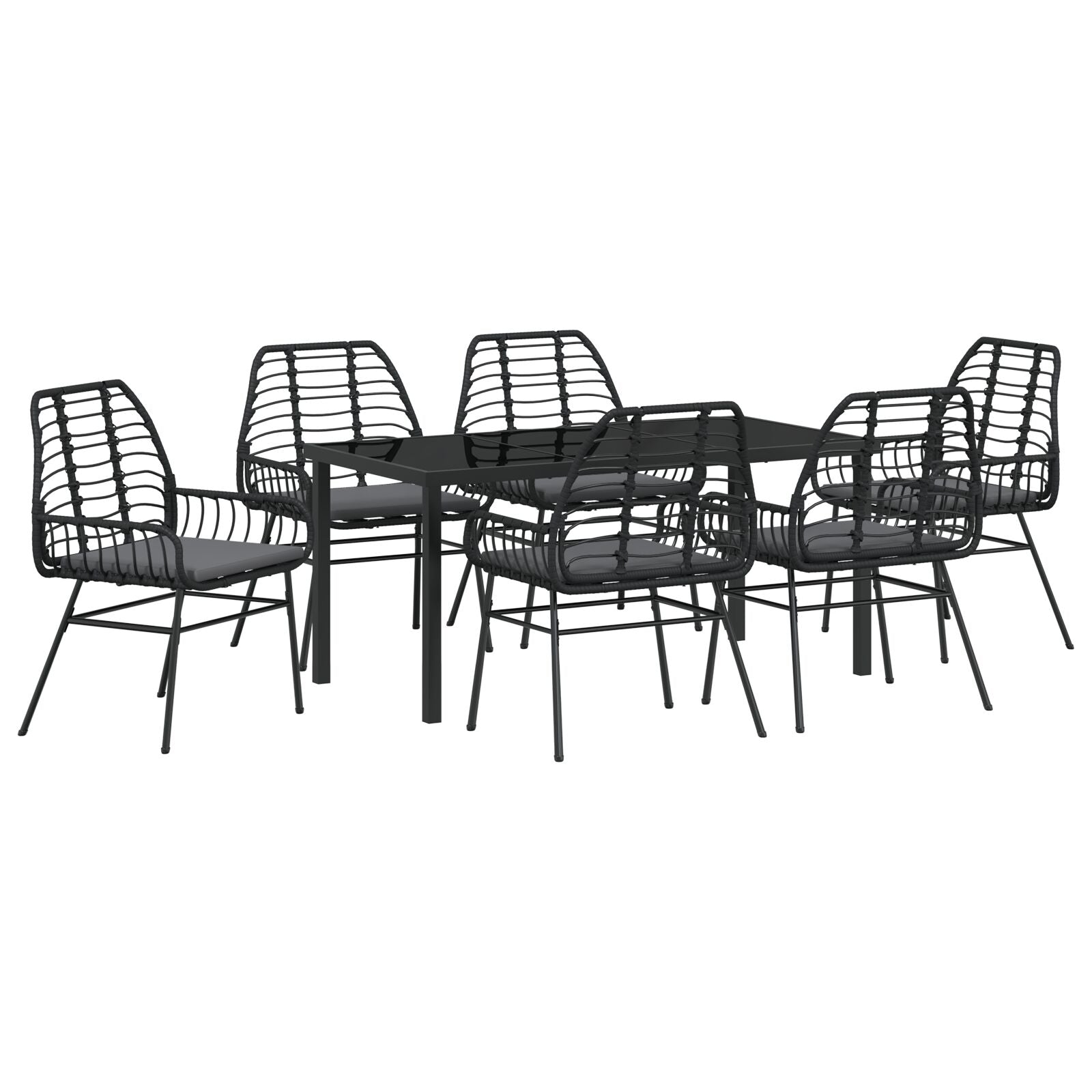 7-Delige Tuin Eetset Met Kussens Zwart Poly Rattan