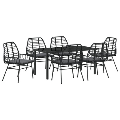 7-Delige Tuin Eetset Met Kussens Zwart Poly Rattan