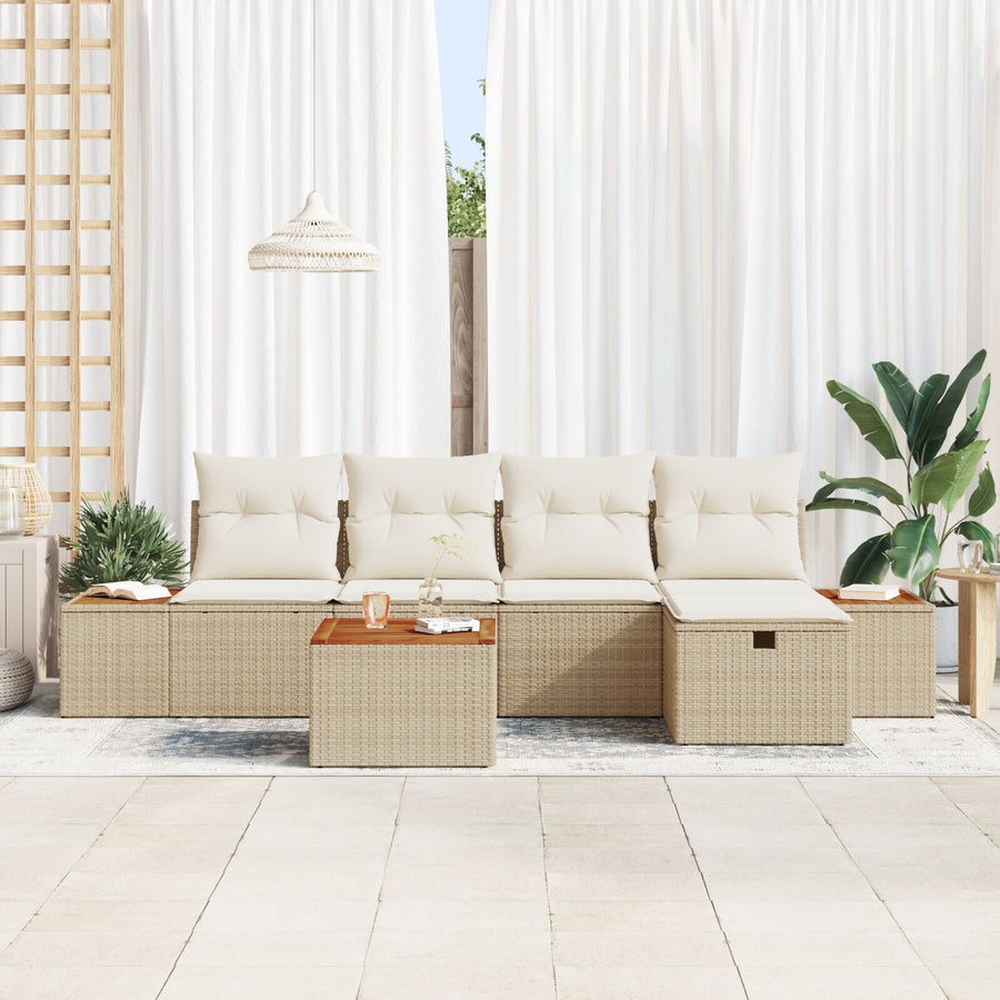 6-Delige Tuin Sofa Set Met Kussens Beige Poly Rattan
