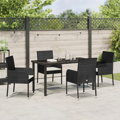 5-Delige Tuin Eetset Met Kussens Zwarte Poly Rattan