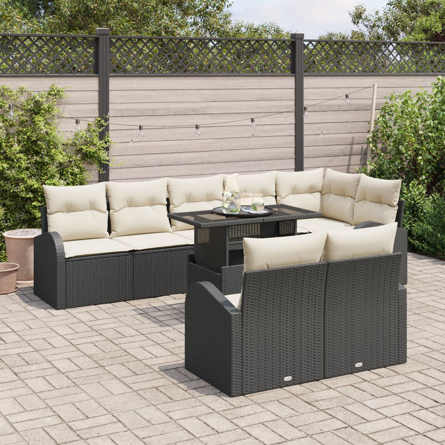 9-Delige Tuin Sofa Set Met Kussens Zwart Poly Riet