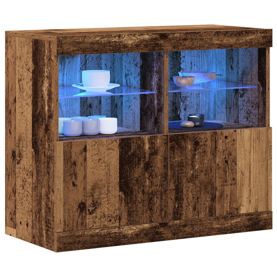 Buffetkast Met Led Verlichting 81X37X67 Cm Oud hout
