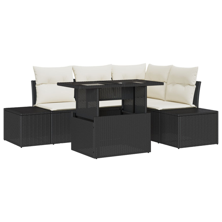Tuin Sofa Set Set Van 5 Zwart, Crème Poly Rattan, Stof, Metaal