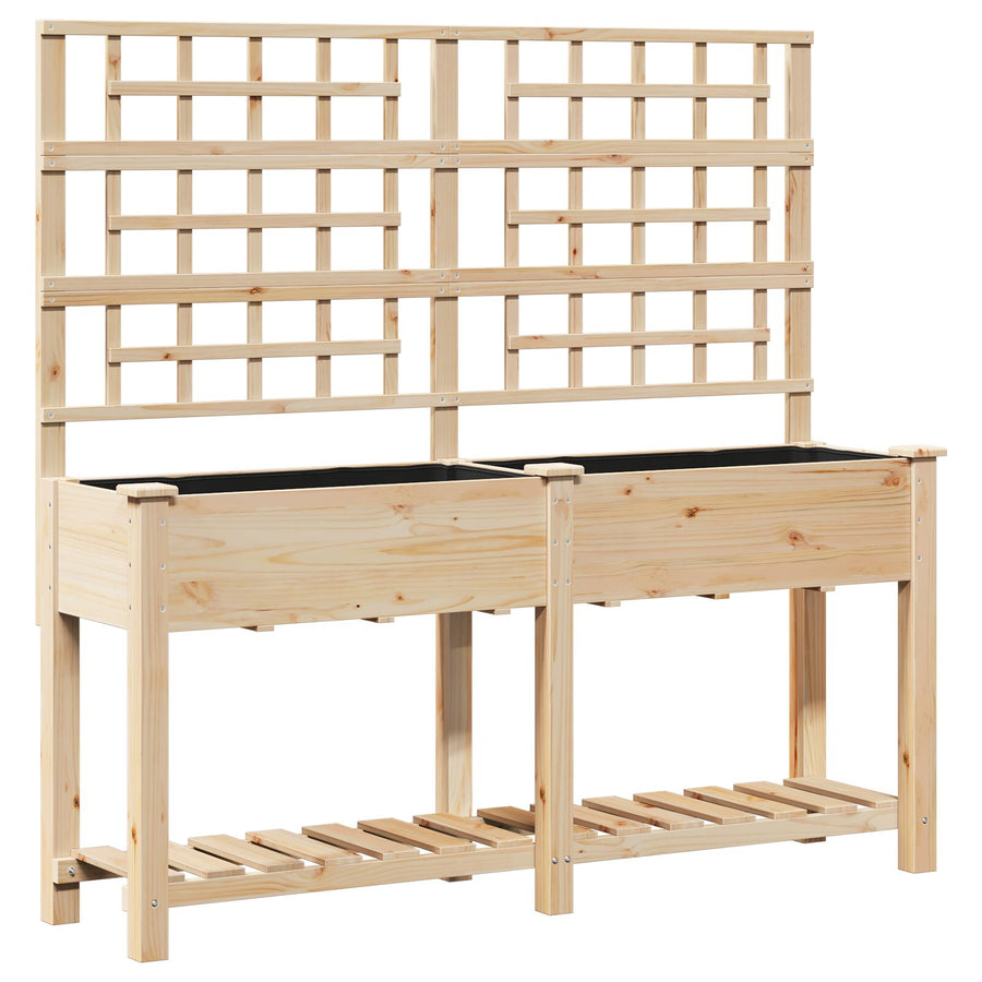 Tuinbak Met Trellis En Plank 161X43X152 Cm Massief Grenenhout 161 x 46 x 152.5 cm