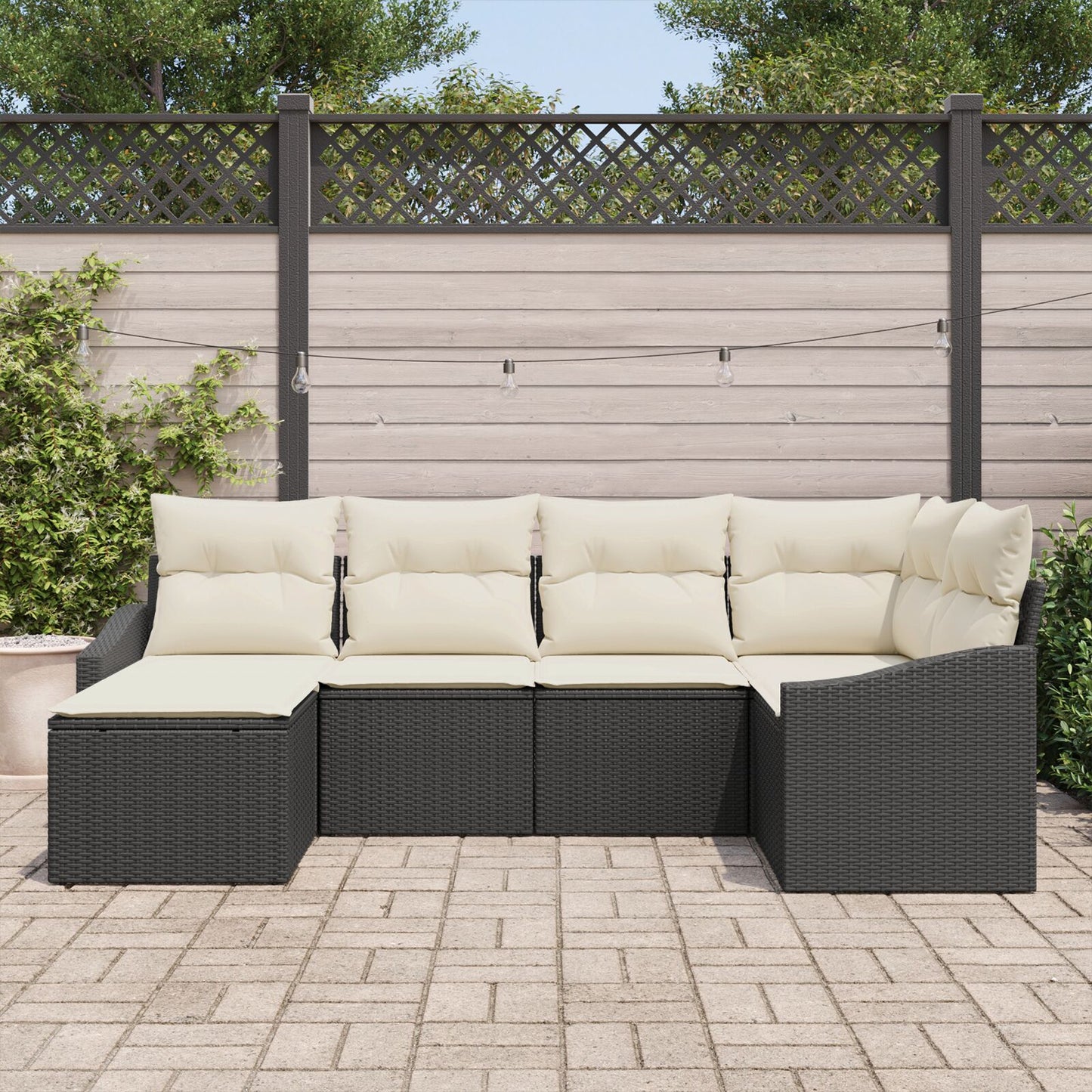 6-Delige Tuinsalon Set Met Kussens Zwart Poly Rattan