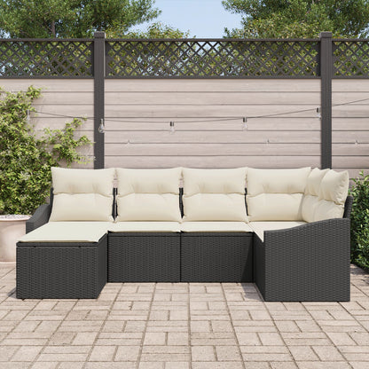 6-Delige Tuinsalon Set Met Kussens Zwart Poly Rattan