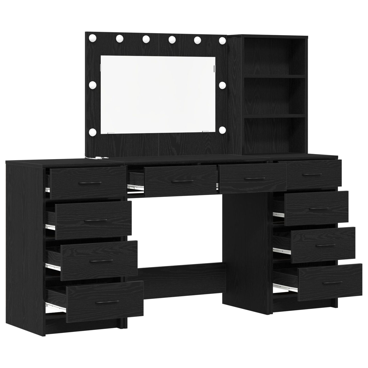 3-Delige Kaptafel Set Met Led Zwart Bewerkt Hout