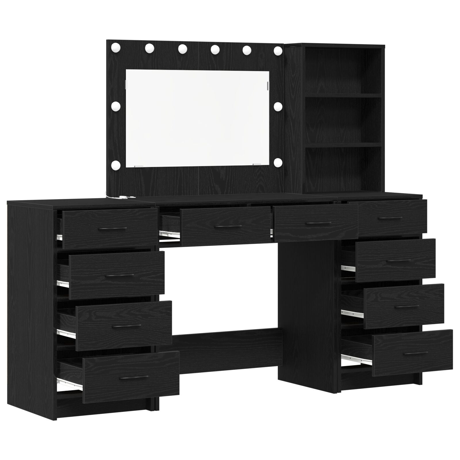 3-Delige Kaptafel Set Met Led Zwart Bewerkt Hout