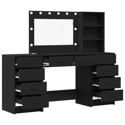 3-Delige Kaptafel Set Met Led Zwart Bewerkt Hout