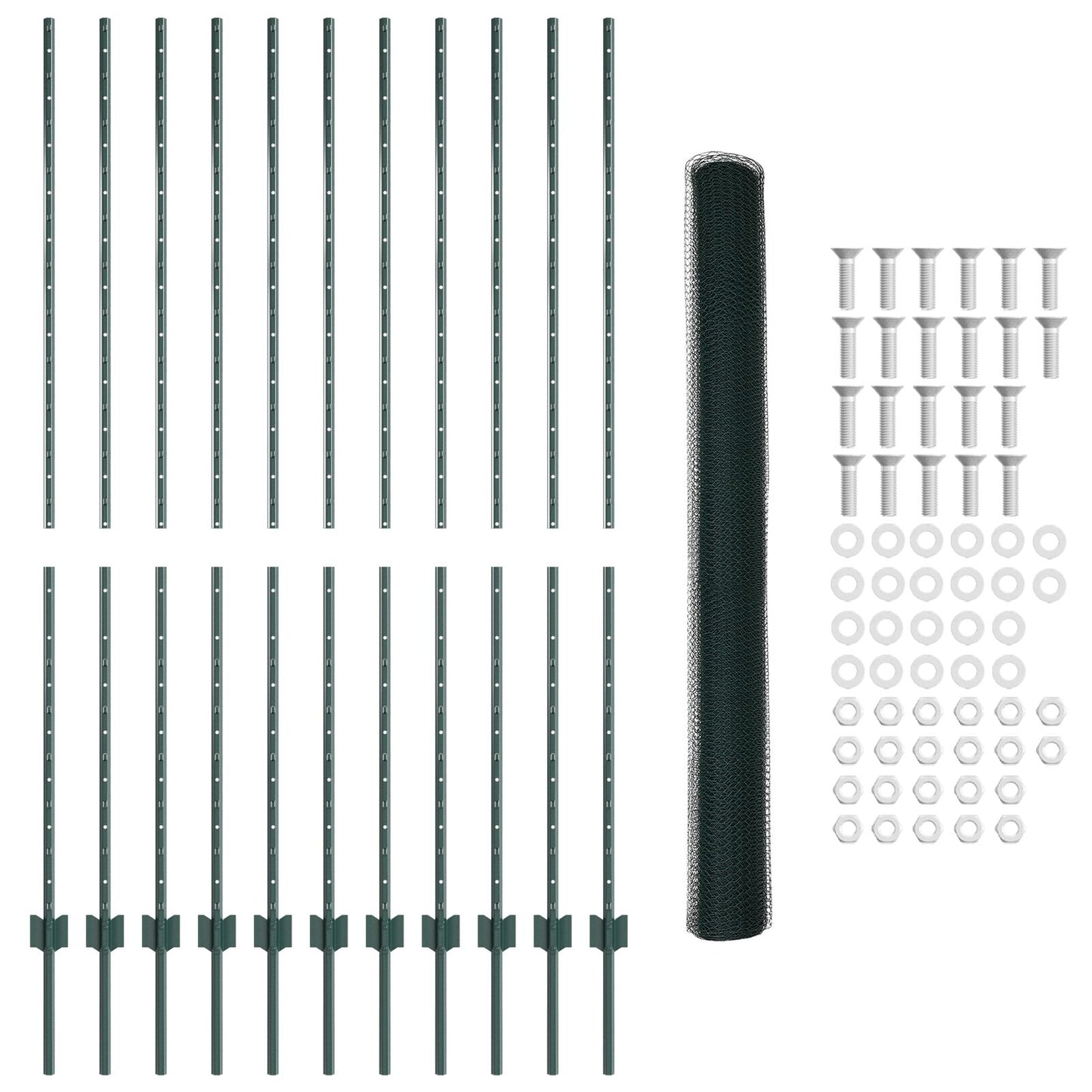 Hekpalen 11 Stuks U-Channel Groen 160 Cm Staal,  Hexagon Hek Groen 1.6X25 M Staal