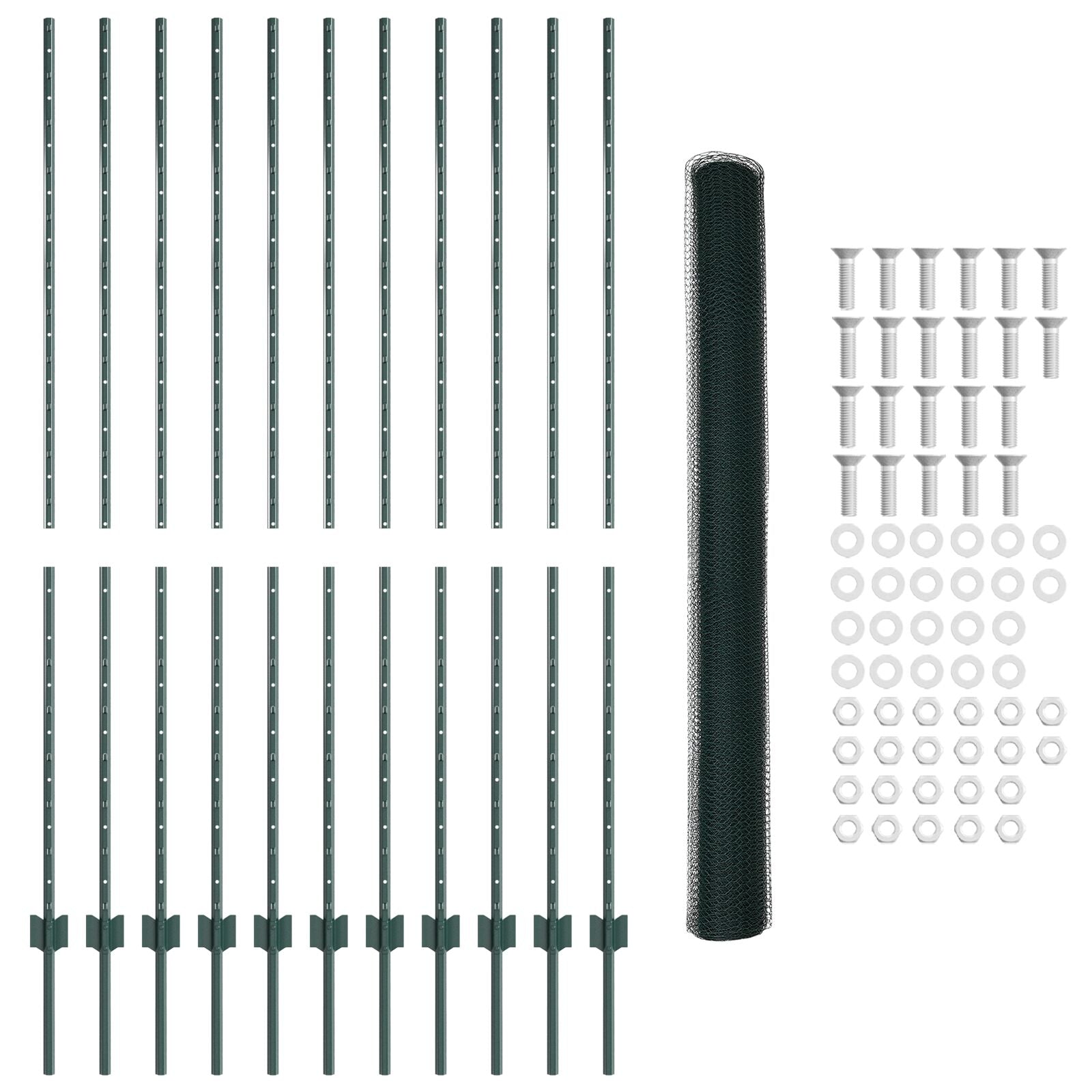Hekpalen 11 Stuks U-Channel Groen 160 Cm Staal,  Hexagon Hek Groen 1.6X25 M Staal