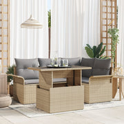 Garden Sofa Set with Cushion 5 pcs Beige Poly Rattan